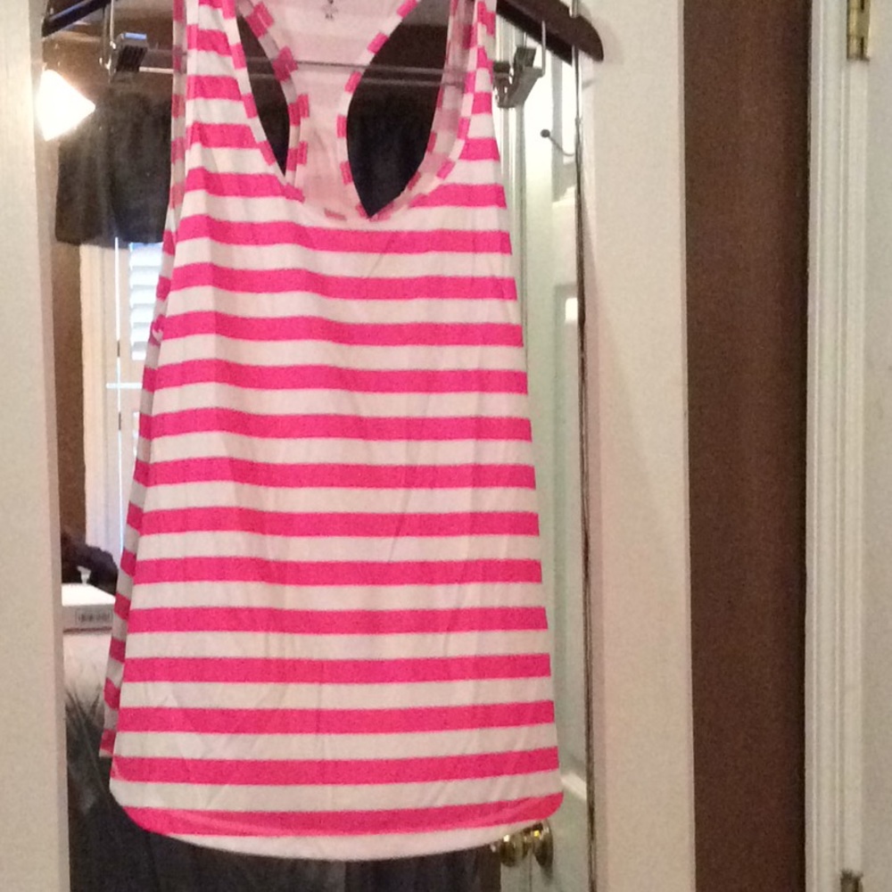 Soffe Pink and White striped tank top XL